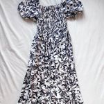 white and black paisley floral puff sleeve smocked dress Photo 0