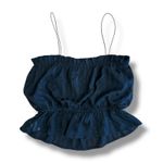 Lulus  Black Peplum Cami Top Women’s Small‎ Textured Sheer Stripe Ruffle Hem Photo 3