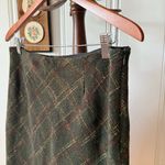 Vintage Wool Dark Green Grid Plaid Shin Length Aline Skirt Size 10 Photo 4