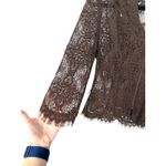 Cache  Vintage Brown Lace Zip Topper Cardigan Blouse Sheer Size Small Photo 3