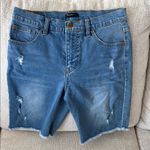 Supplies Blue Distressed Jean Shorts with Frayed Hem Photo 0