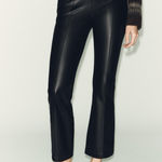 ZARA  Faux Leather Pants Womens S Black High Rise Flare Slim Vegan Stretch Edgy Photo 0