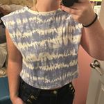 Blue & White Tie Dye Cropped Shoulder Pad Shirt Photo 1