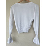 Milly  White Ribbed Knit Bell Sleeve Sweater Pullover Crewneck Women’s Petite S Photo 2