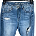 American Eagle  SZ 4 Tomgirl Jeans Button-Fly Distressed Rips Whiskered Mid-Rise Photo 1