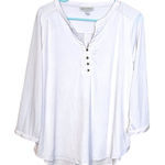 Dana Buchman White Blouse Top Tunic Size Large L Gold Buttons Stretchy Photo 0