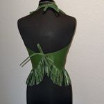 Genuine Green Fringe Rhinestone Studded Scalloped Leather Tie Halter Backless Size L Photo 7