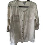 JM Collection Petite 100% Linen Mandarin Band Collar Button Down Shirt 14 Photo 0