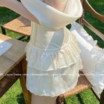 Japanese Cream Ivory Satin Soft Corset Scalloped Layered Mini Skirt White Size XS Photo 2