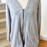 Eileen Fisher  Oversize Light Grey Zip Front V-Neck Long Sleeve Sweatshirt Photo 0