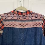 Miss Me Women’s  Flannel Plaid and Jean Aztec Print Shirt Size S Photo 4