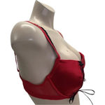 Popsi Size 36C Red Lace Up Underwire Bra W/Mesh Ruffle Trim (Preowned) Photo 1