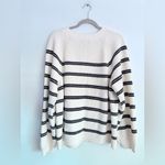 Lands' End Drifter Heavyweight Cotton Pullover Striped V Neck Sweater XL Ivory Photo 5