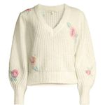 Love Shack Fancy NWT  Cream Ridge V-Neck Embroidered Sweater. Size small  Photo 3