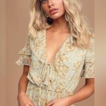 Lulu’s Dreaming of Romance Mint Blue Floral Ruffle Metallic Dress Medium Photo 2