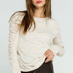 Free People We The Natasha Tee Small White Ruffles Ruched Long Sleeves Top Fall Photo 0
