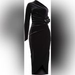 Chiara Boni  Black Velvet Agapios Floral One-Shoulder Long Sleeve Sheath Dress 14 Photo 4