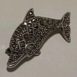 Sterling Silver Marcasite Dolphin Brooch Pin 1 7/8 Inch Photo 2
