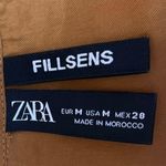 ZARA Brown 3/4 Sleeve Collared Pocket Smocked Button Up Crop Shirt Top Size M Photo 3