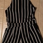 Mustard Seed SMALL Black and white striped short sleeve wide leg romper/Jumpsuit Photo 4