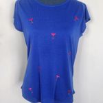 Vintage Rose Blue Top with Embroidered Martini Glass Design Red Size L Photo 0