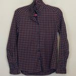 Tuckernuck APOF Navy Plaid Ruffle High Neck Button Down Shirt Size XS Photo 0