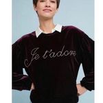 MISA Los Angeles Je T'Adore Velvet Sweatshirt French Embroidered in Plum Size M Photo 11