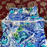 CHAPS  Blue‎ and Green Patterned Mini Dress Floral Sheath Size 8 Back Zipper Photo 3