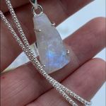 Rainbow Moonstone Rough Solid Sterling Silver Pendant On Popcorn Chain Photo 8