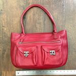 Cynthia Rowley red leather tote purse, suede lined, vintage Photo 12