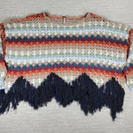 Free People  XS Crochet Fringe Sweater Multicolor Boho Chevron Knit Oversized Photo 0