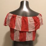 Sky And Sparrow  Red and White Striped Off the Shoulder Crop Top Small NWOT Photo 3