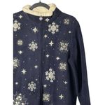 Croft & Barrow Womens M 23x26 Navy Fleece Snowflake Zip-Up Jacket Sherpa Holiday Photo 3