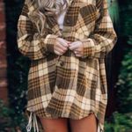 Boutique Brown Plaid Print Boyfriend  Long Sleeves Shirt Coat Lg Photo 0