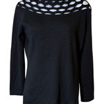 VTG Anne Klein II Black Knit Sweater Top Mock Neck Lattice Cutout Small Petite Photo 0