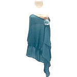 Rampage Y2K Asymmetrical Side Drape Sequin Flower Chiffon Semi Sheer Tunic Top Aqua Blue Green Turquoise Small Photo 2