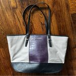 Nine West Taupe Purple Snake Print Shoulder Tote Bag Photo 1