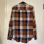 Mossimo Boyfriend Fit Plaid Button Down Shirt Womens Medium Brown Navy Photo 3