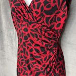 Ralph Lauren Lauren Dress Size 4 Red Black Stretch Faux Wrap V Neck Cap Sleeve Photo 2