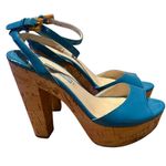Prada Teal Patent Leather Cork Heels Sz. 38 (US 7) Photo 1