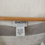 Chico's Striped Hooded V Neck Lightweight Shirt Top Tan Gray Size 1 Linen Blend Photo 2