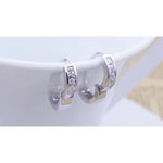 Boutique NEW White Gold Plated .925 Simulated Diamond Huggie Hoop Earrings, Unisex 10mm‎ Photo 3