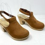 Sven Brown Nubuck Leather Wooden Halter Top High Heel Clog Sandals 36 5.5 6 Photo 2