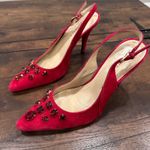 Ellen Tracy Women Red Suede Embellished Slingback Heels Pumps Size 7.5 Photo 1