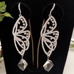 Statement Silver Crystal Butterfly Wing Glam Earrings Photo 0