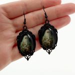 Ghost Portrait Dangle Earrings, Spooky Halloween Jewelry, Novelty Earrings Black Photo 1