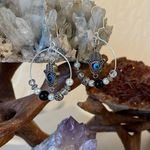 Handmade NEW Evil Eye Hoop Dangle Earrings Silver Hoops / Hooks Photo 0