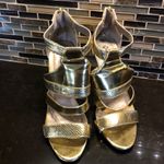 Qupid Quipid Gold strappy faux snake‎ pattern heels women’s size 10 Photo 2