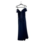 XScape NWT  Ruffle Off The Shoulder Scuba Gown Women's Navy Size 16 Photo 3