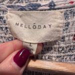 MELLODAY Ruffled Floral White Blue Smocked Blouse Size Large High Low Boho Photo 3